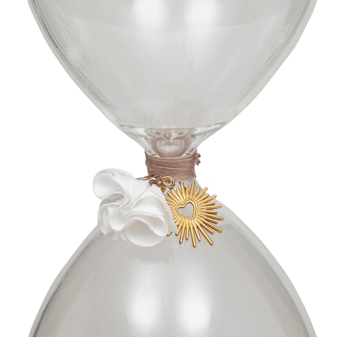 Fabric Flower Accent The "Celestial Charm" Glass Decorative Hourglass