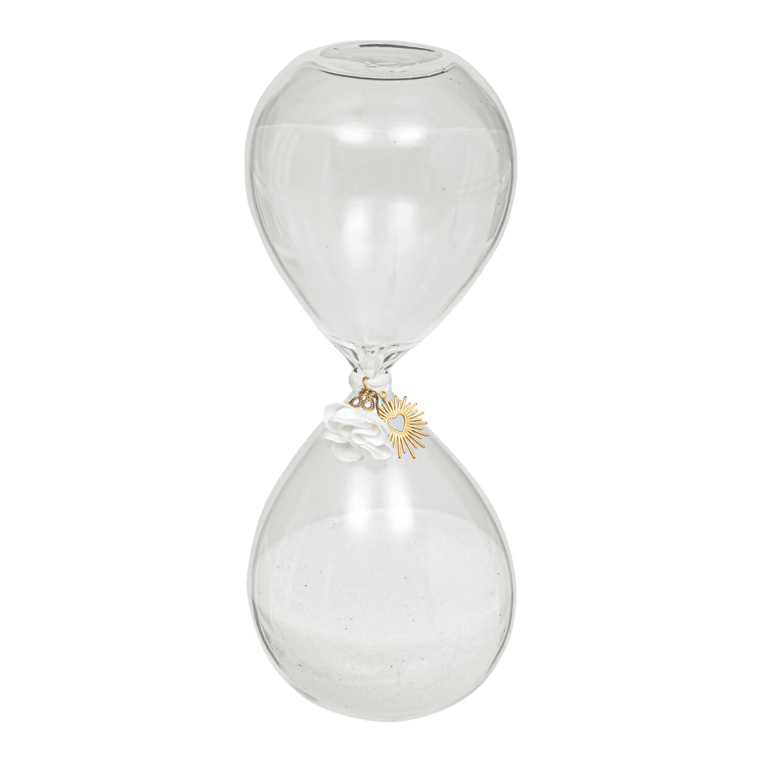 Fabric Flower Accent The "Celestial Charm" Glass Decorative Hourglass