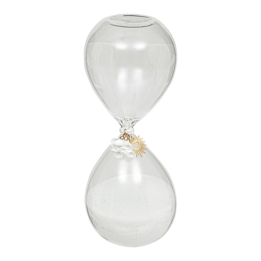 Fabric Flower Accent The "Celestial Charm" Glass Decorative Hourglass