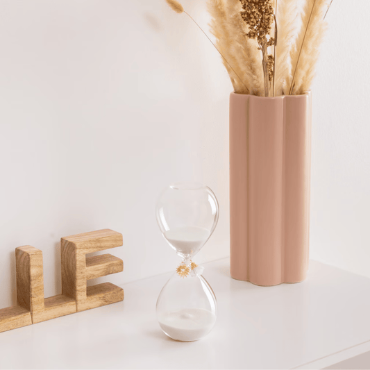 Fabric Flower Accent The "Celestial Charm" Glass Decorative Hourglass