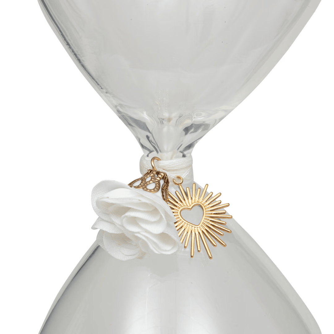 Fabric Flower Accent The "Celestial Charm" Glass Decorative Hourglass