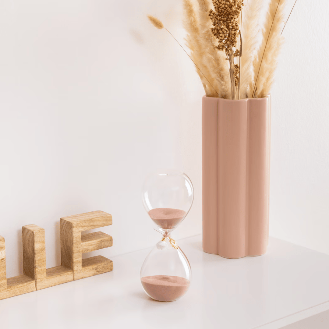 Fabric Flower Accent The "Celestial Charm" Glass Decorative Hourglass