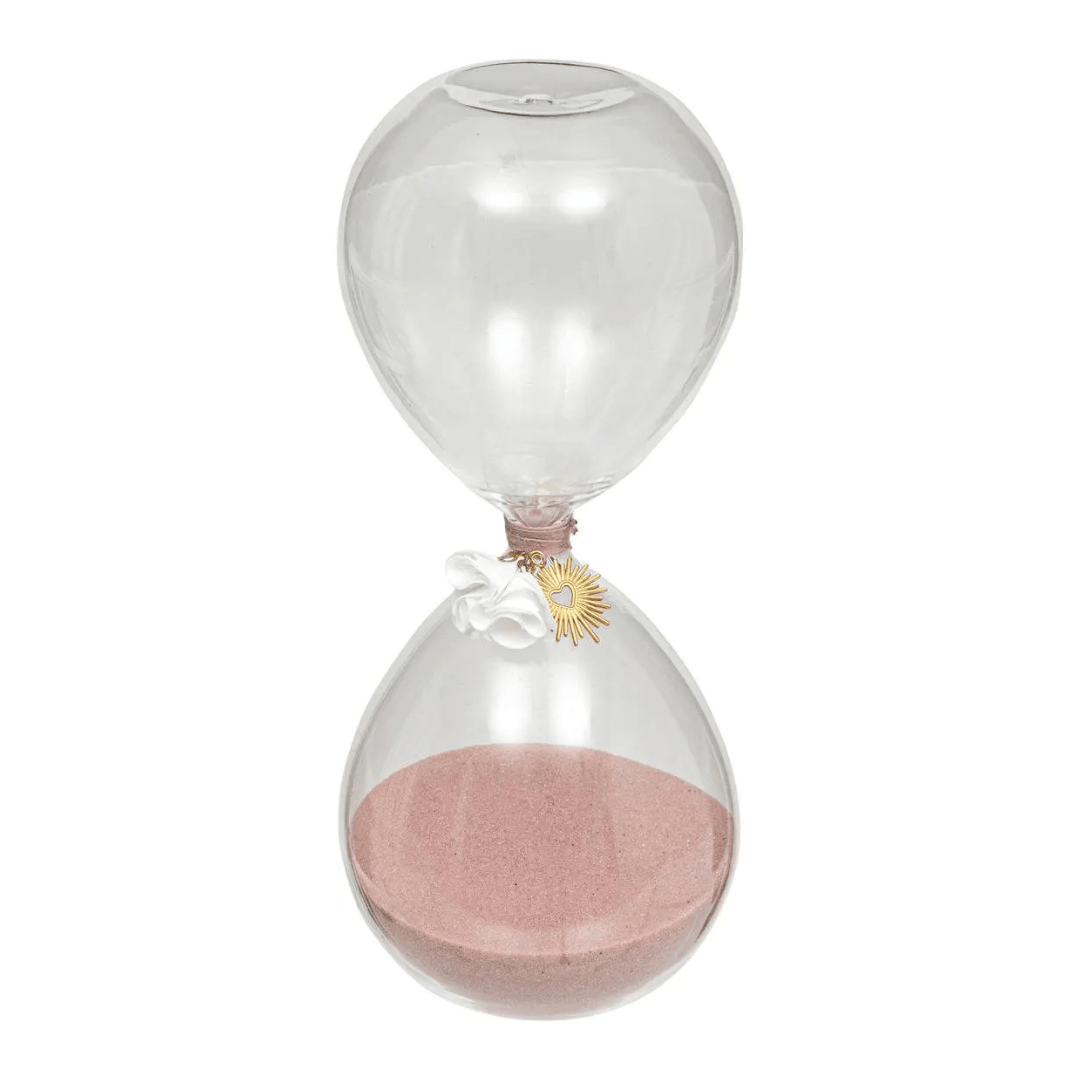 Fabric Flower Accent The "Celestial Charm" Glass Decorative Hourglass
