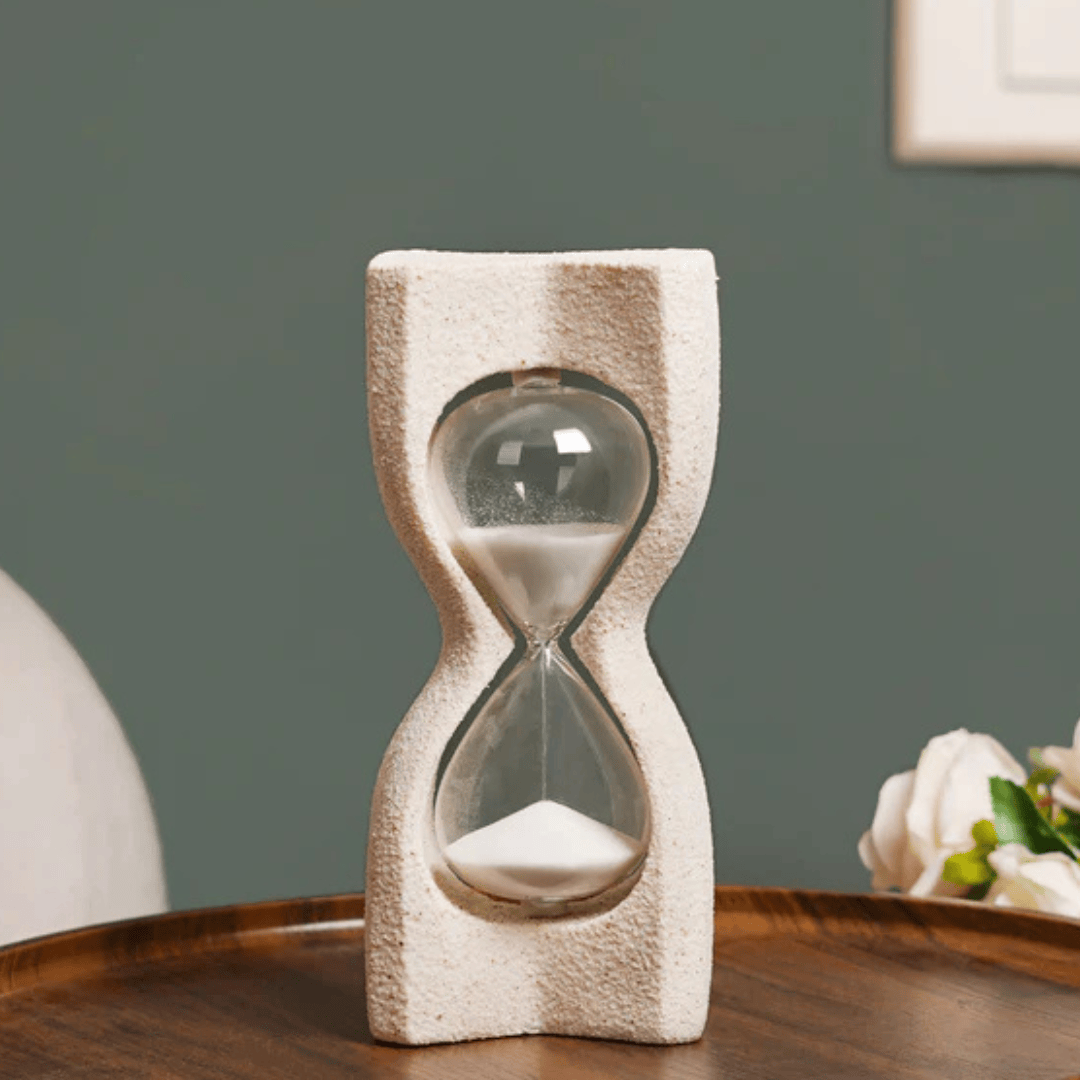 Polished Marble & Gilded Pillars Marble Decorative Hourglass