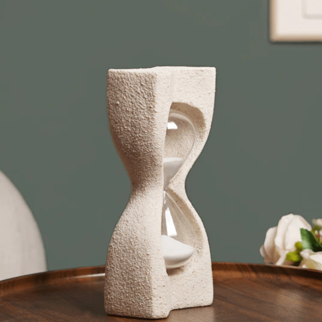 Polished Marble & Gilded Pillars Marble Decorative Hourglass