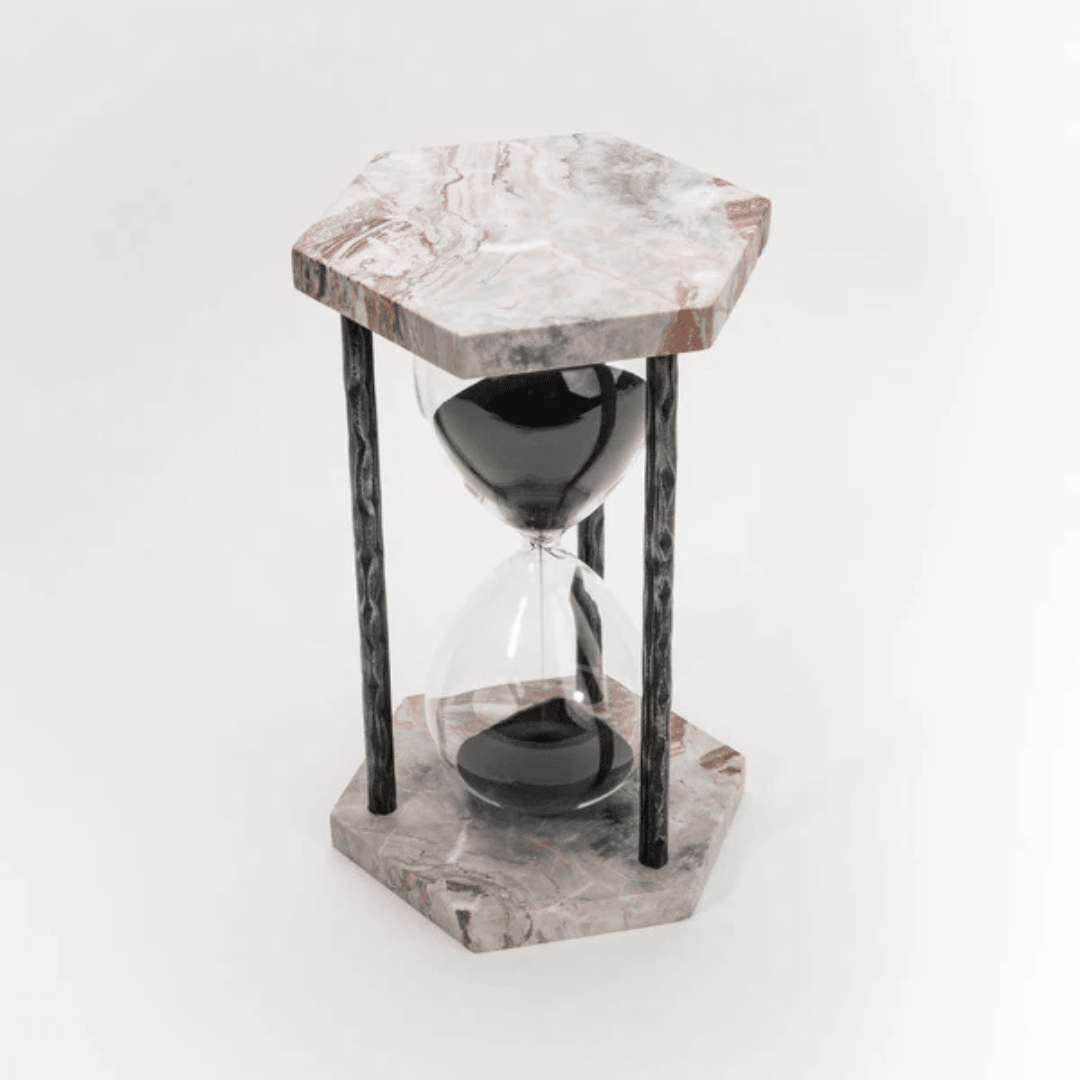 Sculpted Red Vein Base Obsidian Sand Flow Marble Decorative Hourglass